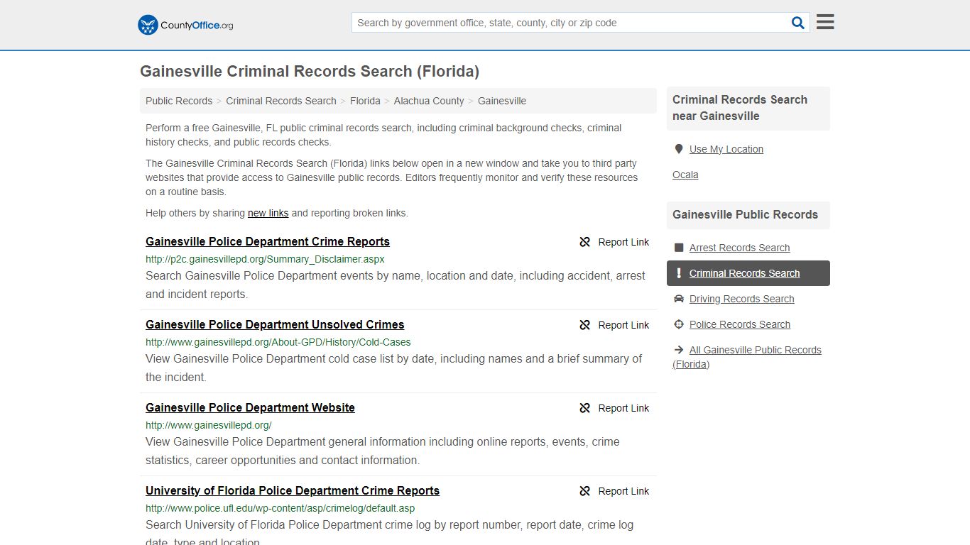 Gainesville Criminal Records Search (Florida) - County Office