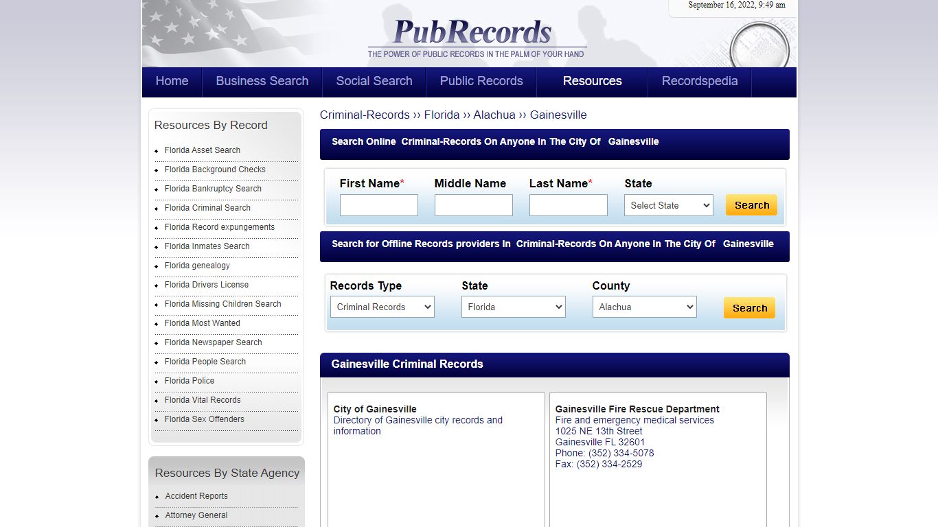 Gainesville, Alachua County, Florida Criminal Records